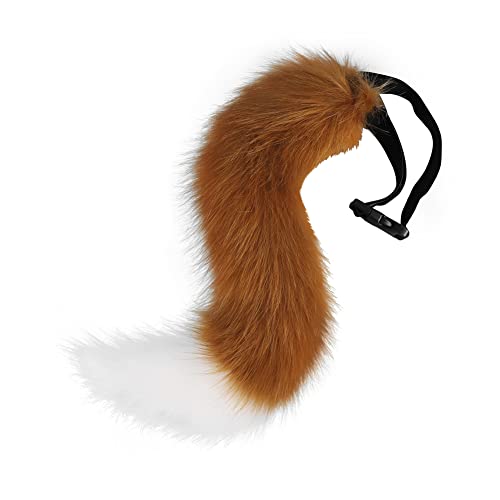 JUNBOON Faux Fur Tail for Cosplay Halloween Party Costume (Brown white) - Image 1