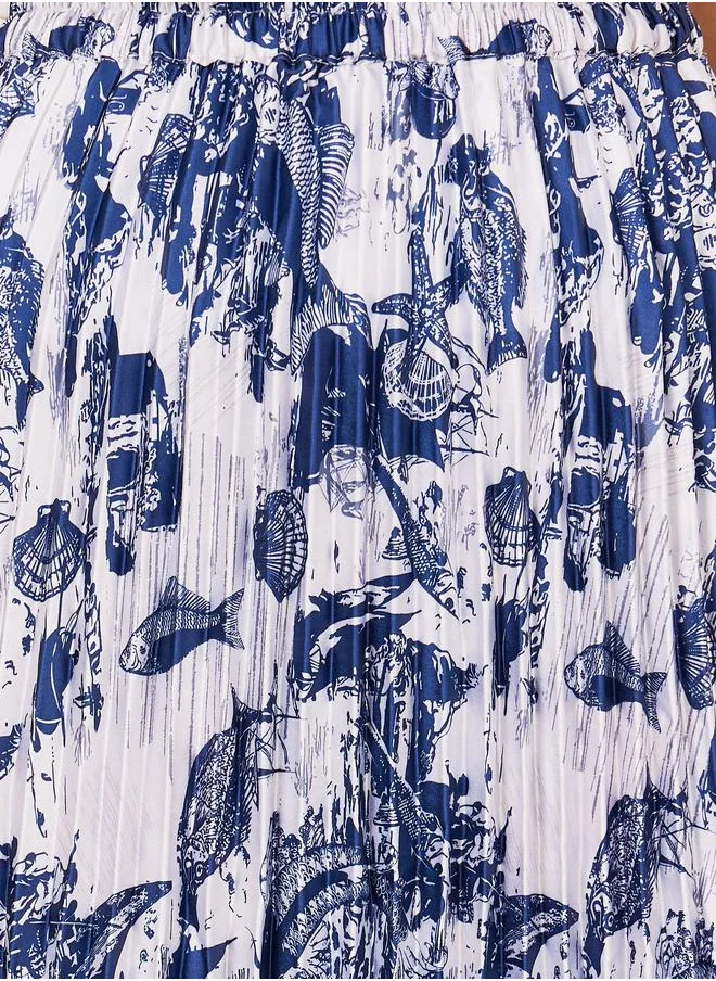 ستايلي Marine Species Printed Pleated Midi Skirt