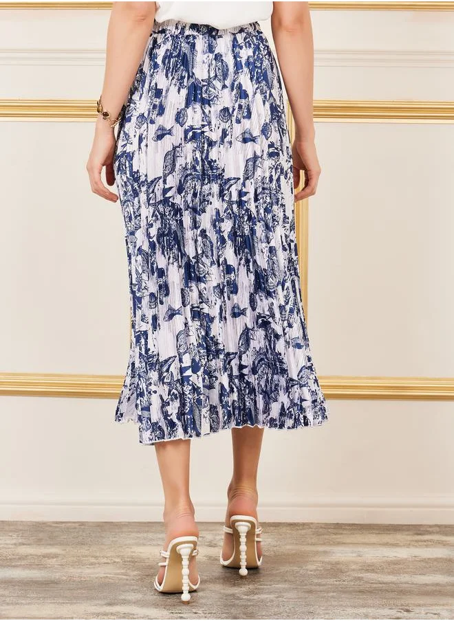 ستايلي Marine Species Printed Pleated Midi Skirt