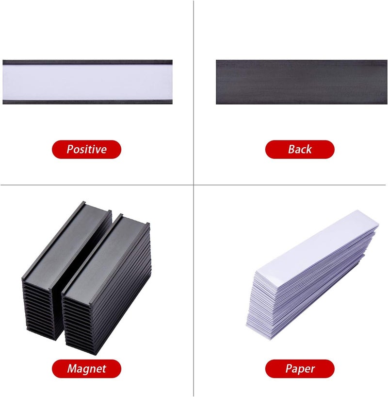 EEOYU Magnetic Label Holders with Magnets Magnetic Data Card Holders with Clear Plastic Protectors for Metal Shelf, Whiteboard, Set of 50 (0.8 x 3 Inch) - Image 4