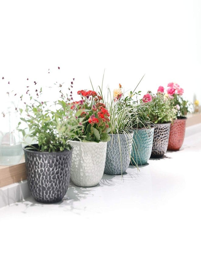 Worth Garden Plastic Round 8 Inch Planters for Indoor Plants Set of 6 Outdoor Resin Flower Pots Colorful with Drainage Hole Rubber Plug Retro Appearance Home Christmas Decorative Containers Multicolor - Image 2