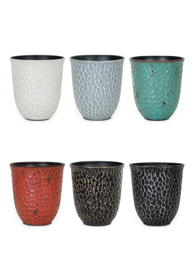 Worth Garden Plastic Round 8 Inch Planters for Indoor Plants Set of 6 Outdoor Resin Flower Pots Colorful with Drainage Hole Rubber Plug Retro Appearance Home Christmas Decorative Containers Multicolor - Image 1