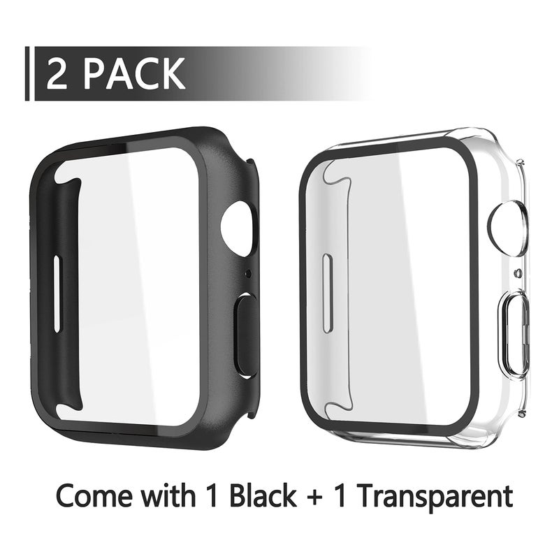 Misxi 2 Pack PC Case with Tempered Glass Screen Protector Compatible with Apple Watch Series 9 (2023) Series 8 Series 7 41mm, Ultra-Thin Scratch Resistant Cover for iWatch, 1 Black+1 Transparent - Image 2