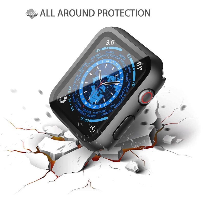 Misxi 2 Pack PC Case with Tempered Glass Screen Protector Compatible with Apple Watch Series 9 (2023) Series 8 Series 7 41mm, Ultra-Thin Scratch Resistant Cover for iWatch, 1 Black+1 Transparent - Image 4