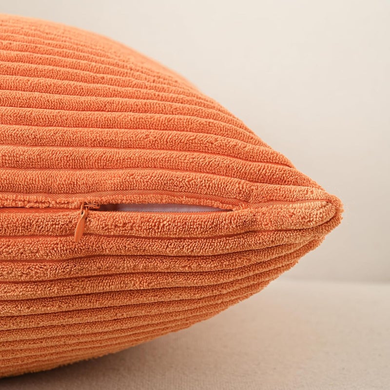 Volcanics Set of 4 Fall Orange Corduroy Decorative Throw Pillow Covers 20x20 Inch, Modern Yellow Green Gradient Couch Pillow Covers, Rustic Western Striped Cushion Covers for Bed Sofa Living Room - Image 4