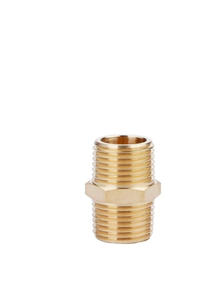 U.S. Solid Brass Pipe Fitting, Hex Nipple, 1/2" x 1/2" NPT Male Pipe Adapter - Image 1