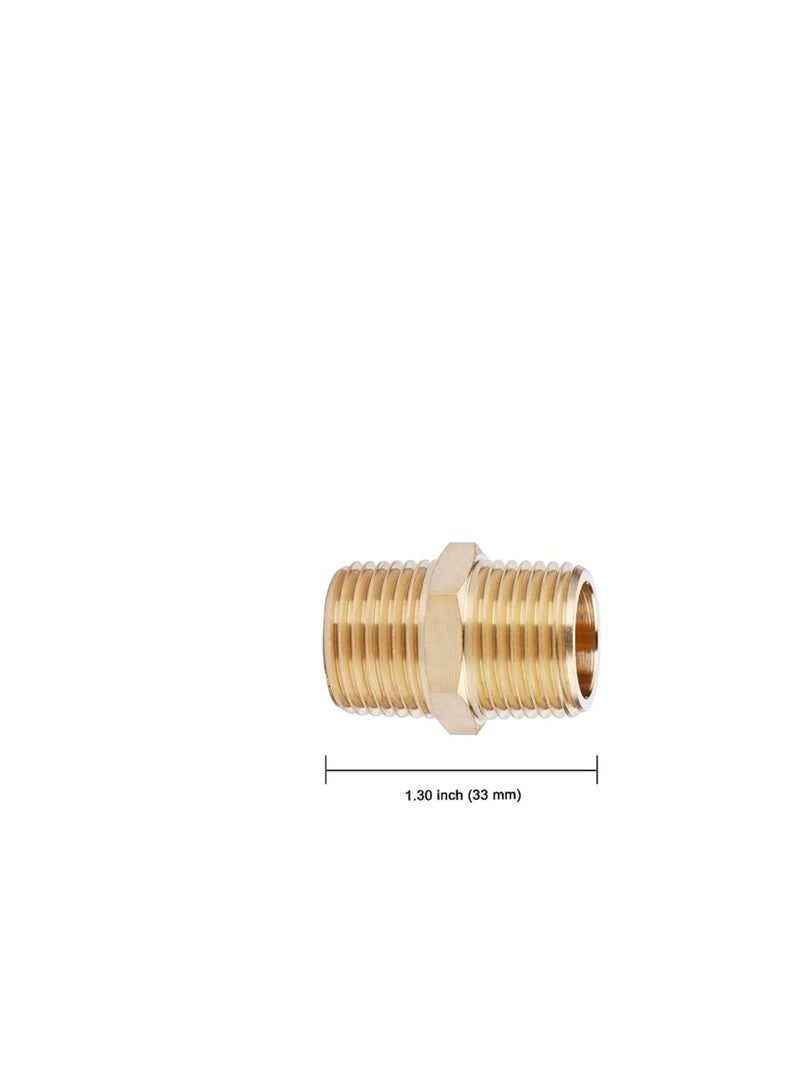 U.S. Solid Brass Pipe Fitting, Hex Nipple, 1/2" x 1/2" NPT Male Pipe Adapter - Image 4