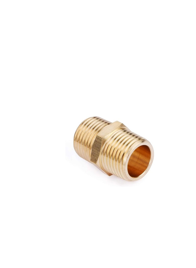 U.S. Solid Brass Pipe Fitting, Hex Nipple, 1/2" x 1/2" NPT Male Pipe Adapter - Image 2