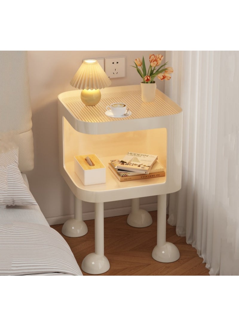 Night Stand, Home Bedside Table Storage Cabinet with Sensor Light, Multifuntional Sofa Side Table Modern Design Coffee Table for Bedroom Living Room Office, 40 * 40 * 50 cm (JJT-238, White) ﻿ - Image 1