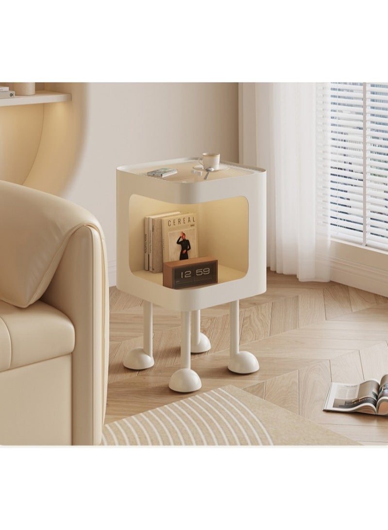 Night Stand, Home Bedside Table Storage Cabinet with Sensor Light, Multifuntional Sofa Side Table Modern Design Coffee Table for Bedroom Living Room Office, 40 * 40 * 50 cm (JJT-238, White) ﻿ - Image 2