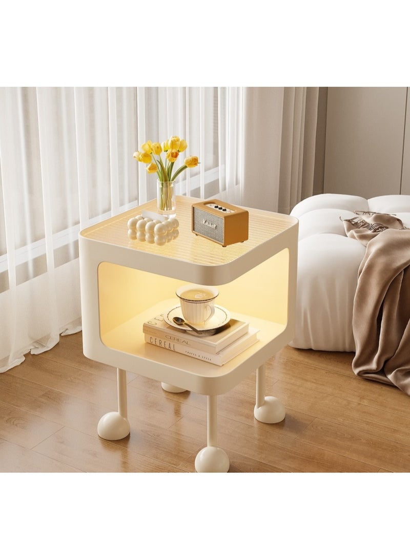 Night Stand, Home Bedside Table Storage Cabinet with Sensor Light, Multifuntional Sofa Side Table Modern Design Coffee Table for Bedroom Living Room Office, 40 * 40 * 50 cm (JJT-238, White) ﻿ - Image 3