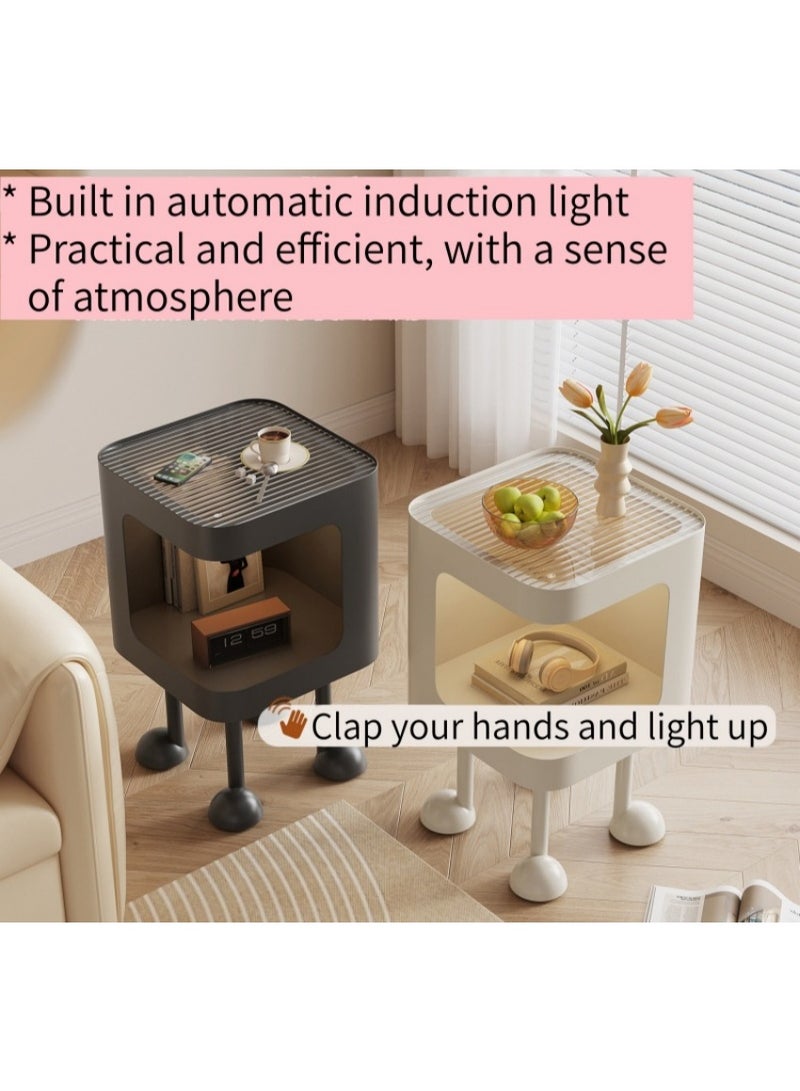 Night Stand, Home Bedside Table Storage Cabinet with Sensor Light, Multifuntional Sofa Side Table Modern Design Coffee Table for Bedroom Living Room Office, 40 * 40 * 50 cm (JJT-238, White) ﻿ - Image 4