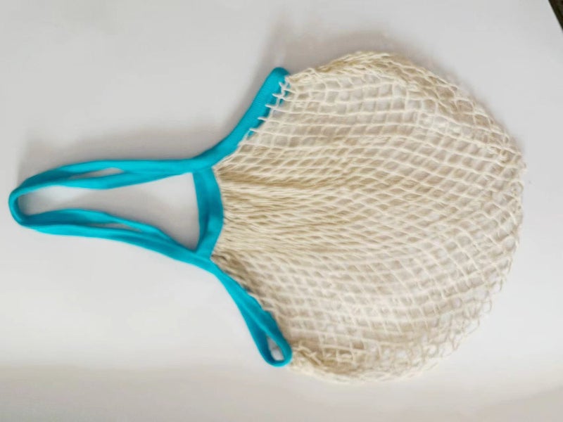 Cotton Mesh Bag for Grocery Beach Toys light blue spell beige 