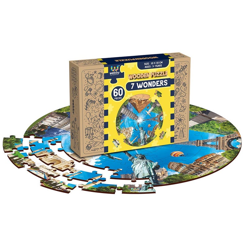 Webby Wooden Seven Wonders of The World Jigsaw Puzzle | Birthday Gift for Boys & Girls, 60 Pcs, Multicolor - Image 2