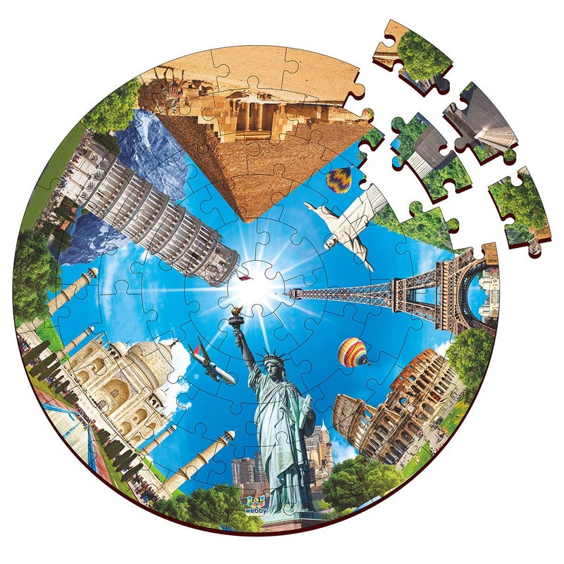 Webby Wooden Seven Wonders of The World Jigsaw Puzzle | Birthday Gift for Boys & Girls, 60 Pcs, Multicolor - Image 1