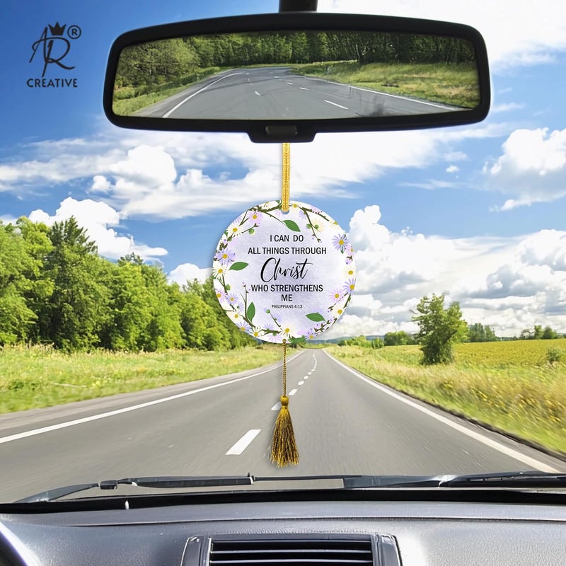 AR Creative I Can Do All - Christian Bible Verse Car Hanging for Decoration, Bible Quotes MDF Wooden Art, Bible Verse, Christian Quotes Car Accessories, Wood Hanger (3 inch x 3 inch). - Image 2