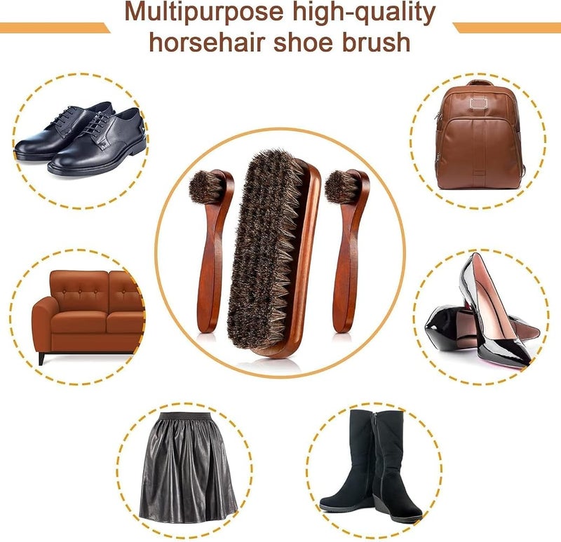 X spring Horsehair Shoe Brush, 3PCS Set with Wooden Handles, Premium Bristle Kit for Leather Footwear, Professional Cleaning and Polishing for Boots, Dress Shoes, Bags, Furniture, and More - Image 2