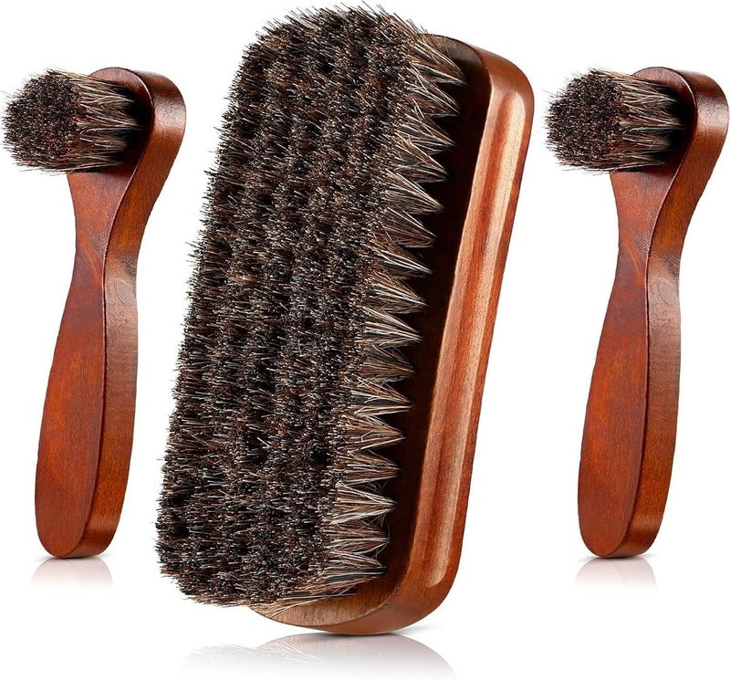 X spring Horsehair Shoe Brush, 3PCS Set with Wooden Handles, Premium Bristle Kit for Leather Footwear, Professional Cleaning and Polishing for Boots, Dress Shoes, Bags, Furniture, and More - Image 1