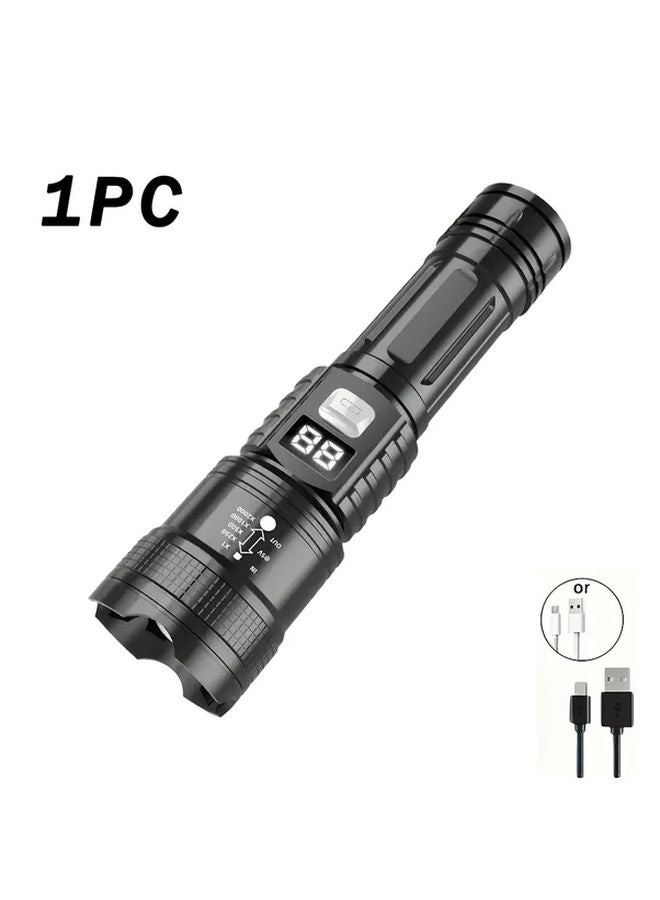 Black Digital Display Tactical LED Flashlight USB C Rechargeable With 3 Modes - Image 1