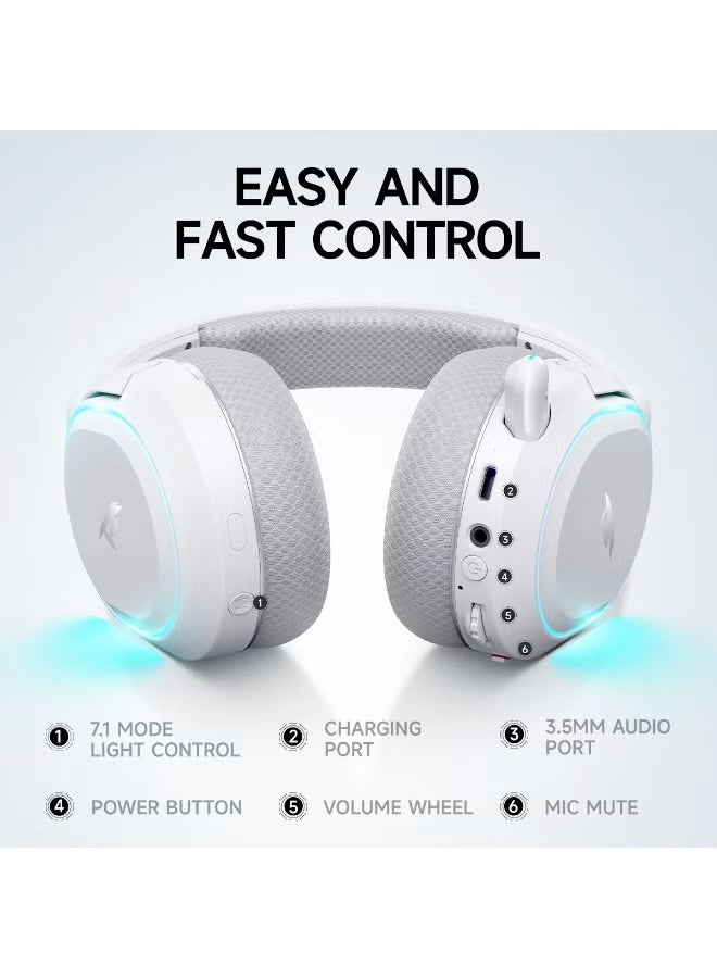 بيكن G2 Wireless Gaming Headset, 7.1 Surround Sound, 2.4GHz USB Gaming Headphones with Bluetooth 5.4, 100H Battery, ENC Noise Canceling Mic, RGB Light, Wireless Headset for PC PS5 PS4 Mac Switch - Image 4