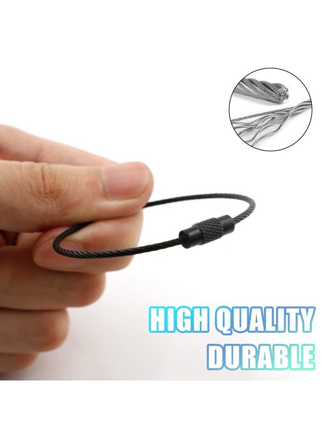 BokWin 20 Pcs Black Stainless Steel Wire Keychain,1.5mm-5.9 Inch Metal Wire Ring for Luggage Tag Loops Cable Loop Ring - Image 5