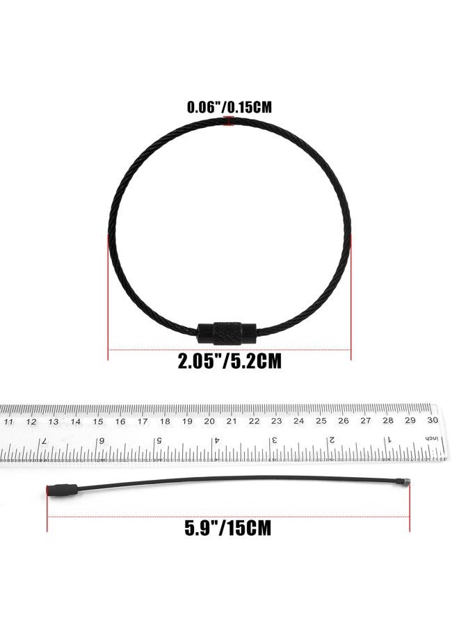 BokWin 20 Pcs Black Stainless Steel Wire Keychain,1.5mm-5.9 Inch Metal Wire Ring for Luggage Tag Loops Cable Loop Ring - Image 2