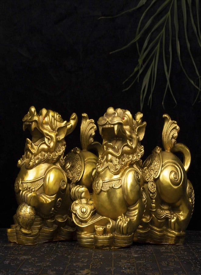 BRABUD Handmade Brass Feng Shui Pi Yao/Pi Xiu for Wealth Good Luck Figurine Collectible Home Decor Set of 2 - Image 5