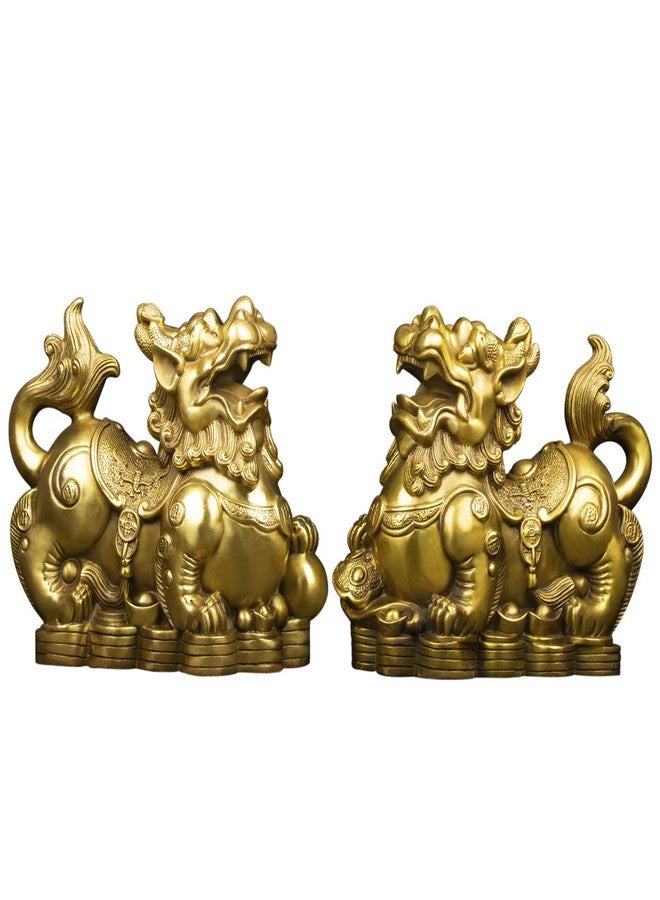 BRABUD Handmade Brass Feng Shui Pi Yao/Pi Xiu for Wealth Good Luck Figurine Collectible Home Decor Set of 2 - Image 1