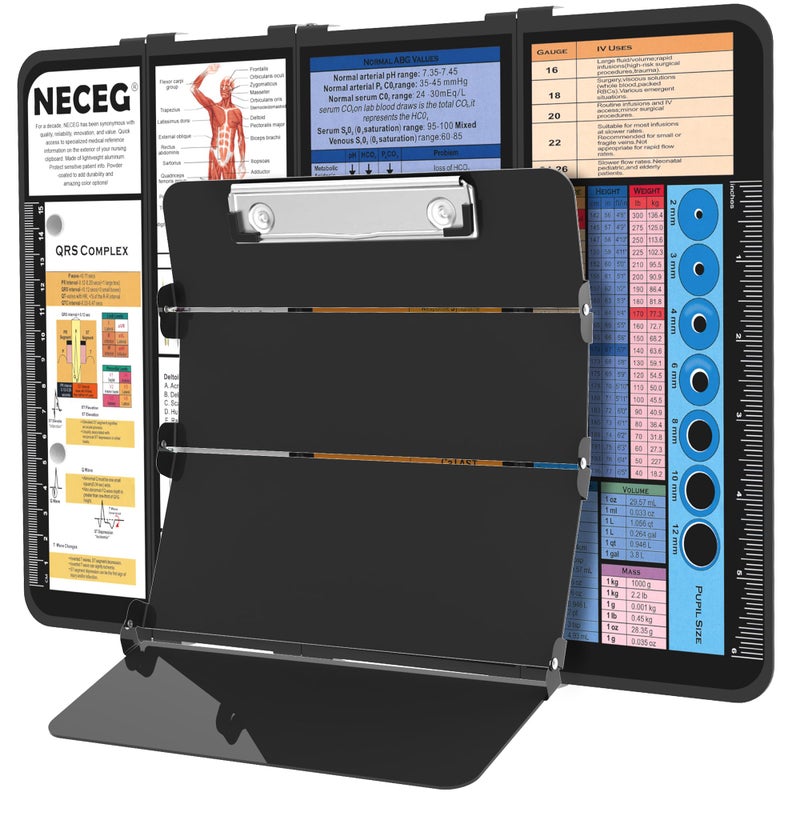 NECEG Nursing Clipboard Foldable-4 Layers Aluminum Nurse Foldable Clipboard Nursing Medical Edition Cheat Sheets, Pocket Size Pen Clip for Nurses Students School and Doctors-Black - Image 1