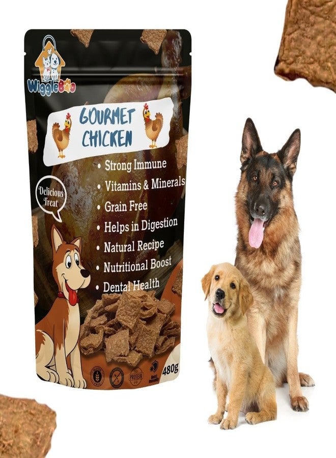 WiggleBoo Gourmet Chicken Treat for Dogs | Mega Pack | Protein Rich | Crunchy Healthy Snacks | (480 Grm), All Life Stages, Chips - Image 1