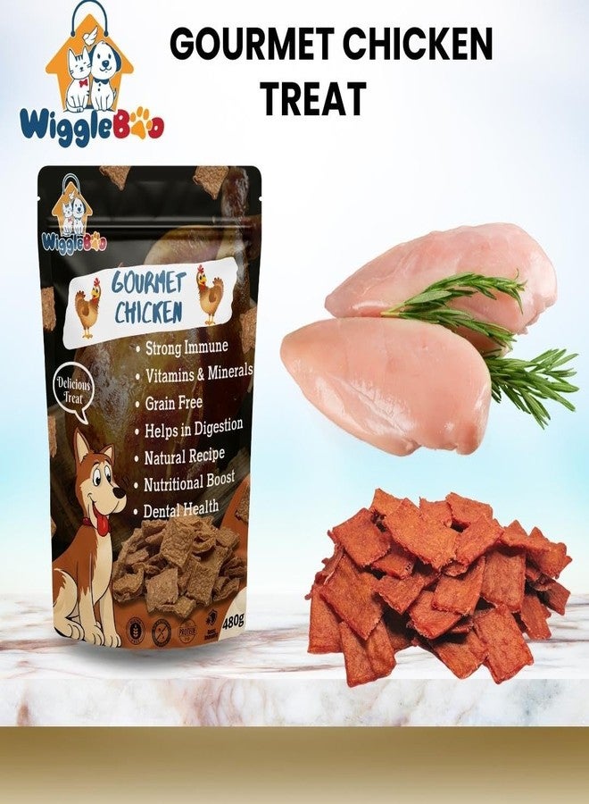 WiggleBoo Gourmet Chicken Treat for Dogs | Mega Pack | Protein Rich | Crunchy Healthy Snacks | (480 Grm), All Life Stages, Chips - Image 2