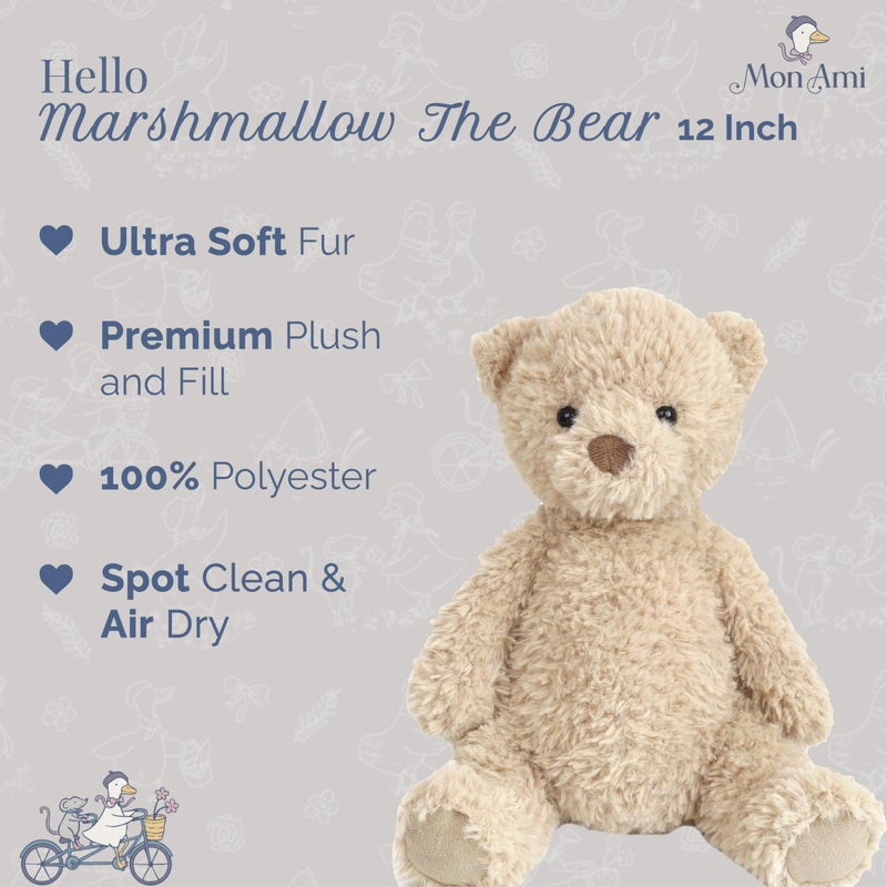 MON AMI Marshmallow The Bear Stuffed Animal | 12-Inch Soft & Cuddly Teddy Bear Plush Toy | Huggable Gift for All Ages | Luxurious Nursery DÃ©cor & Plush Companion - Image 2