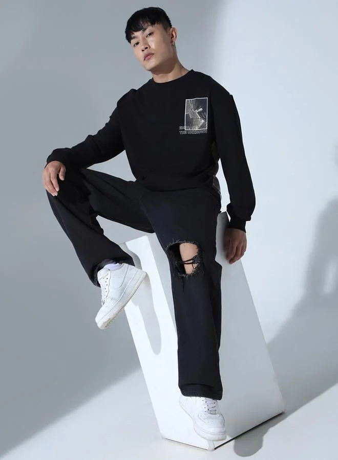 Hubberholme Back & Front Graphic Print T-Shirt with Long Sleeves by Styli