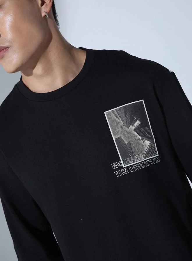 Hubberholme Back & Front Graphic Print T-Shirt with Long Sleeves by Styli