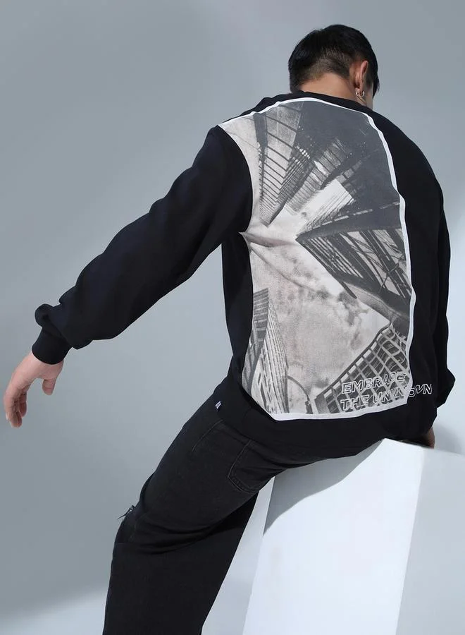 Hubberholme Back & Front Graphic Print T-Shirt with Long Sleeves by Styli