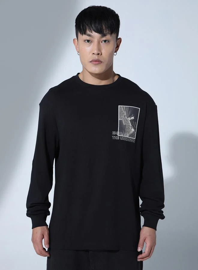 Hubberholme Back & Front Graphic Print T-Shirt with Long Sleeves by Styli