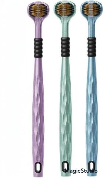 QEEIG 3 Sided Toothbrush Ultrafoam Soft Manual Sided For Kids Cleaning Training Great Angle Completely Cover Each Tooth Bristles Clean | 18 Cm | Pack of - 01 - Image 2