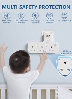 Lencent 6 IN 1 Plug Extension Adapter Surge Protector Power Strip,3 AC Outlets Sockets,2 USB-A QC 3.0 & 1 USB-C PD 20W Fast Charger,13A 3250W Triple UK Plug Extender USB Charging Station for Kitchen,Home Office Accessories White  - Image 2