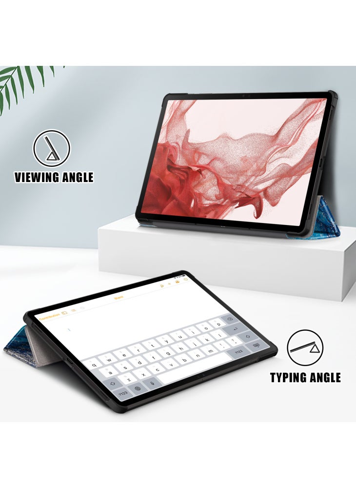 For Samsung Galaxy Tab S9 11-Inch SM-X710,SM-X716B,SM-X718U Pattern Printing Leather Tablet Case Trifold Stand Smart Cover - Sea Wave - Image 2