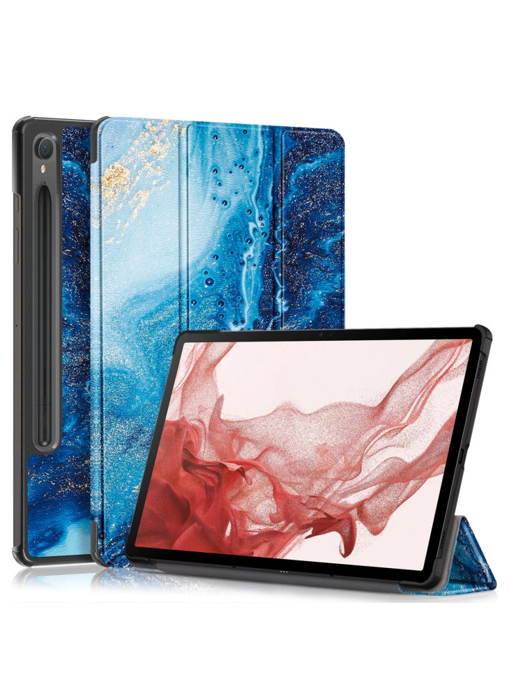 For Samsung Galaxy Tab S9 11-Inch SM-X710,SM-X716B,SM-X718U Pattern Printing Leather Tablet Case Trifold Stand Smart Cover - Sea Wave - Image 1