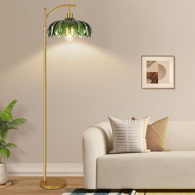 ILLMTW Gold Floor Lamp for Living Room,Bedroom,Mid Century Modern Standing Lamp with Remote,Dimmable Brass Tall Lamp Vintage Retro Green Glass Arc Floor Flower Floor Light Boho Bohemian - Image 4