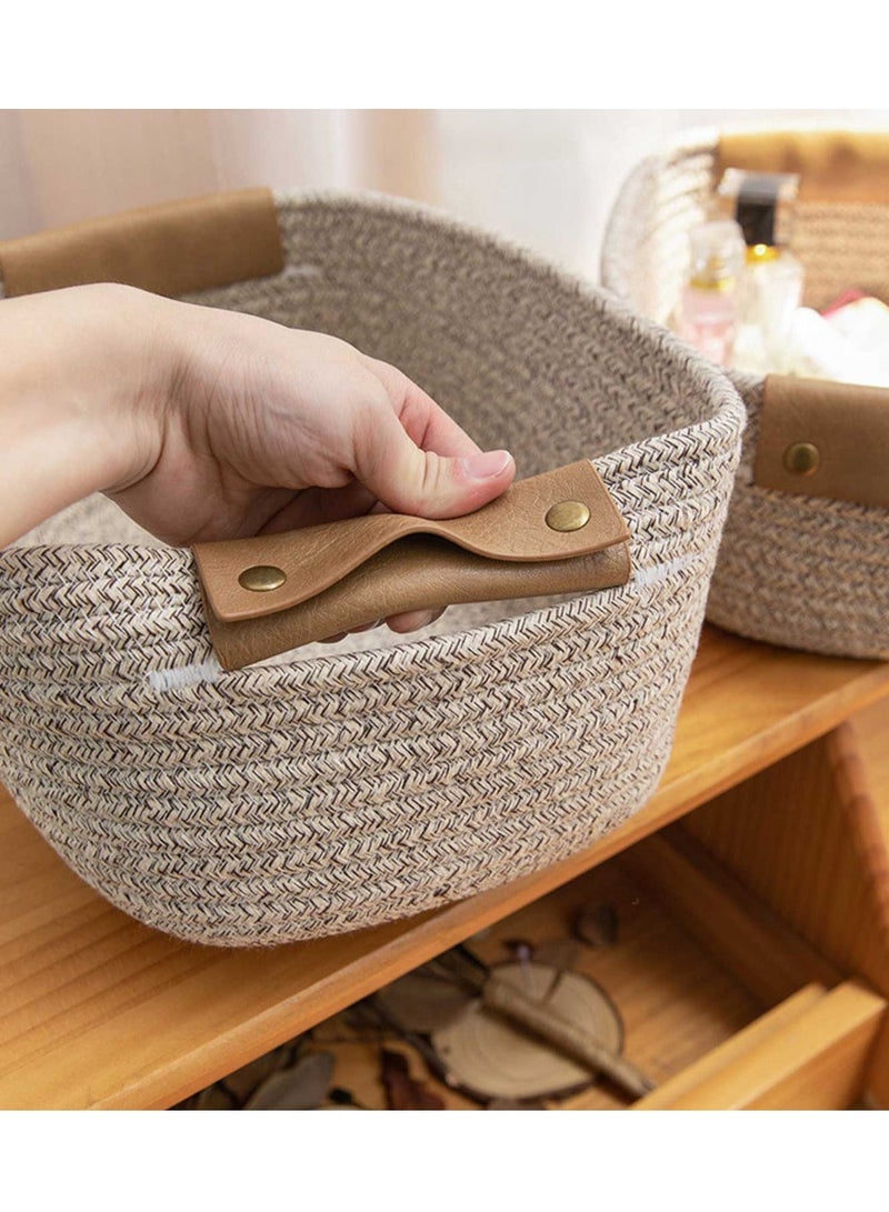AiheArron Storage Basket, Storage Baskets for Shelves Organizer, Cotton Rope Baskets for Storage, Woven Basket for Handles,Towel Baskets for Bathroom (Light Brown,M) - Image 3