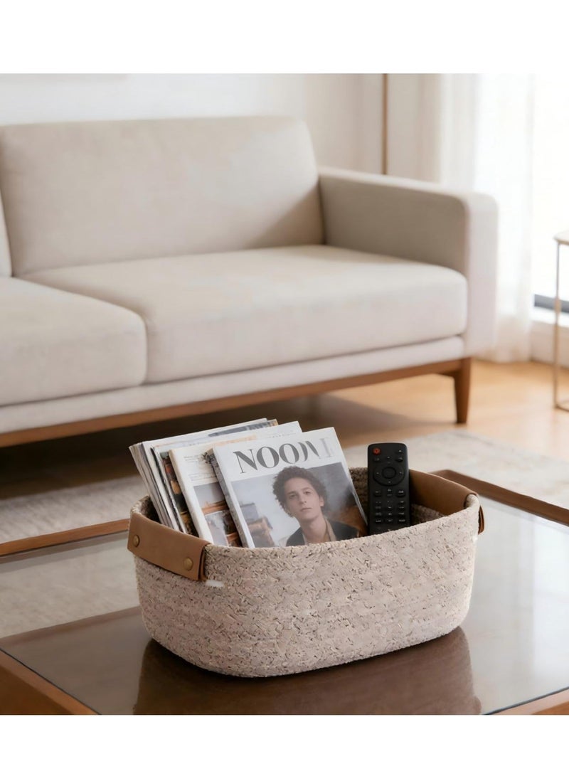 AiheArron Storage Basket, Storage Baskets for Shelves Organizer, Cotton Rope Baskets for Storage, Woven Basket for Handles,Towel Baskets for Bathroom (Light Brown,M) - Image 5