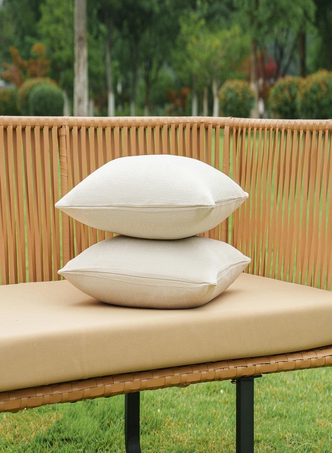 NiNi ALL Pack of 2 Decorative Outdoor Waterproof Pillow Covers Square Linen Textured Garden Cushion Sham Throw Pillowcase Set of 2 for Patio Farmhouse Garden Tent Couch 18x18 Inch Beige - Image 5