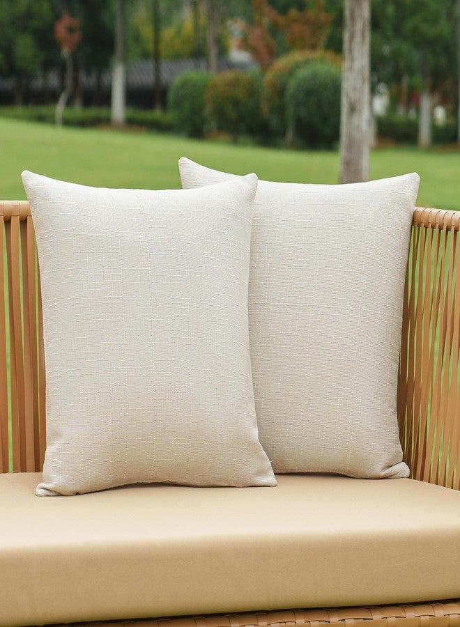 NiNi ALL Pack of 2 Decorative Outdoor Waterproof Pillow Covers Square Linen Textured Garden Cushion Sham Throw Pillowcase Set of 2 for Patio Farmhouse Garden Tent Couch 18x18 Inch Beige - Image 1
