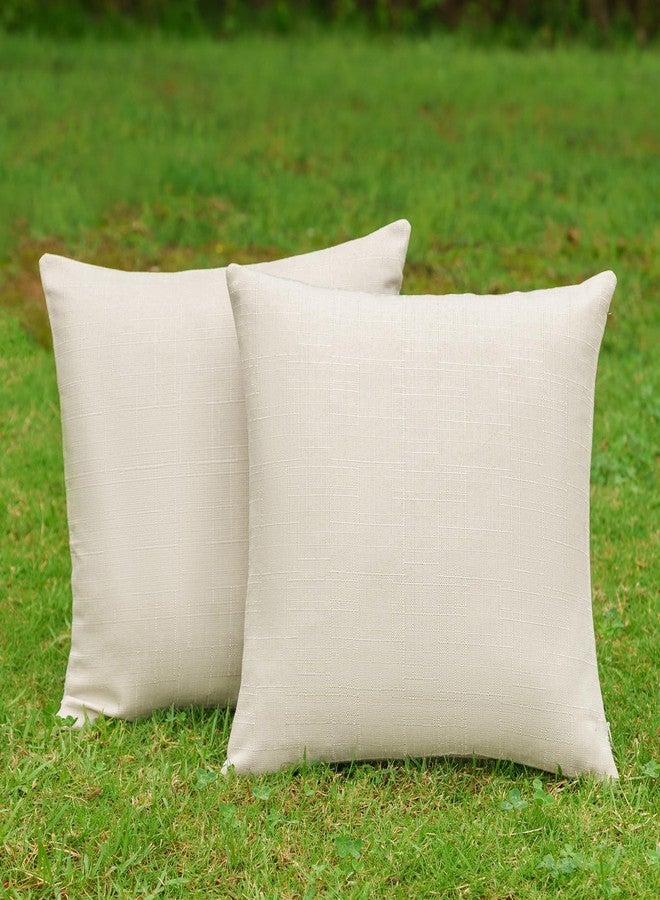 NiNi ALL Pack of 2 Decorative Outdoor Waterproof Pillow Covers Square Linen Textured Garden Cushion Sham Throw Pillowcase Set of 2 for Patio Farmhouse Garden Tent Couch 18x18 Inch Beige - Image 4