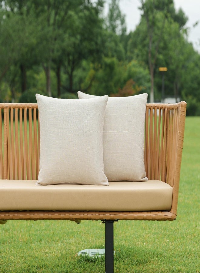 NiNi ALL Pack of 2 Decorative Outdoor Waterproof Pillow Covers Square Linen Textured Garden Cushion Sham Throw Pillowcase Set of 2 for Patio Farmhouse Garden Tent Couch 18x18 Inch Beige - Image 2