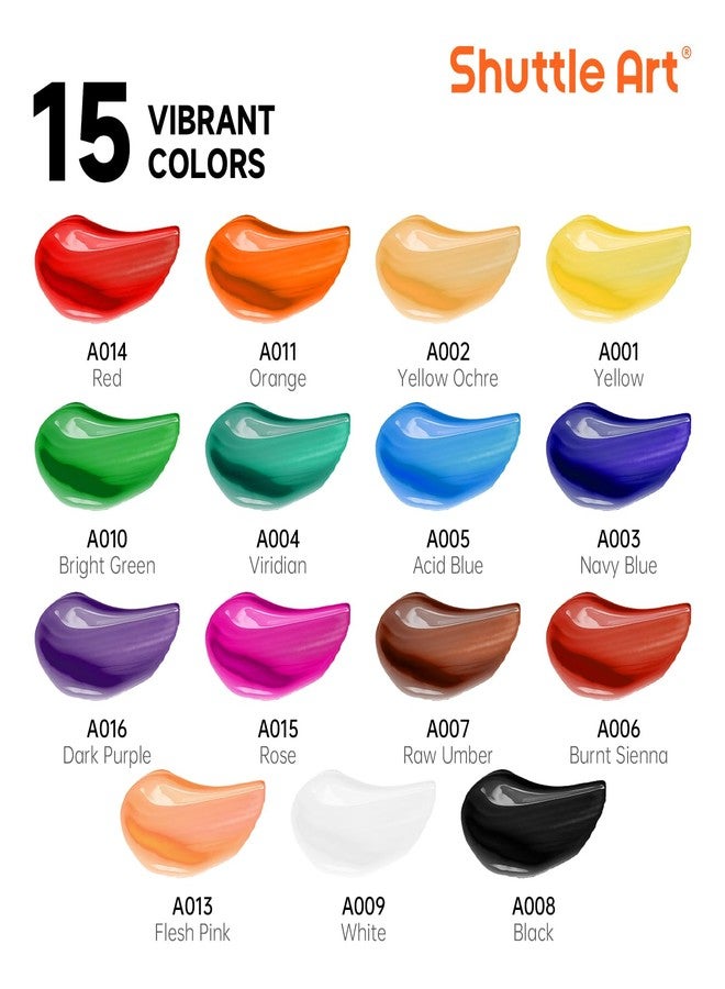 Shuttle Art Acrylic Paint Set, 15 x 12ml Tubes Artist Quality Non Toxic Rich Pigments Colors Perfect for Kids Adults Beginners Artists Painting on Canvas Wood Clay Fabric Ceramic Crafts - Image 2