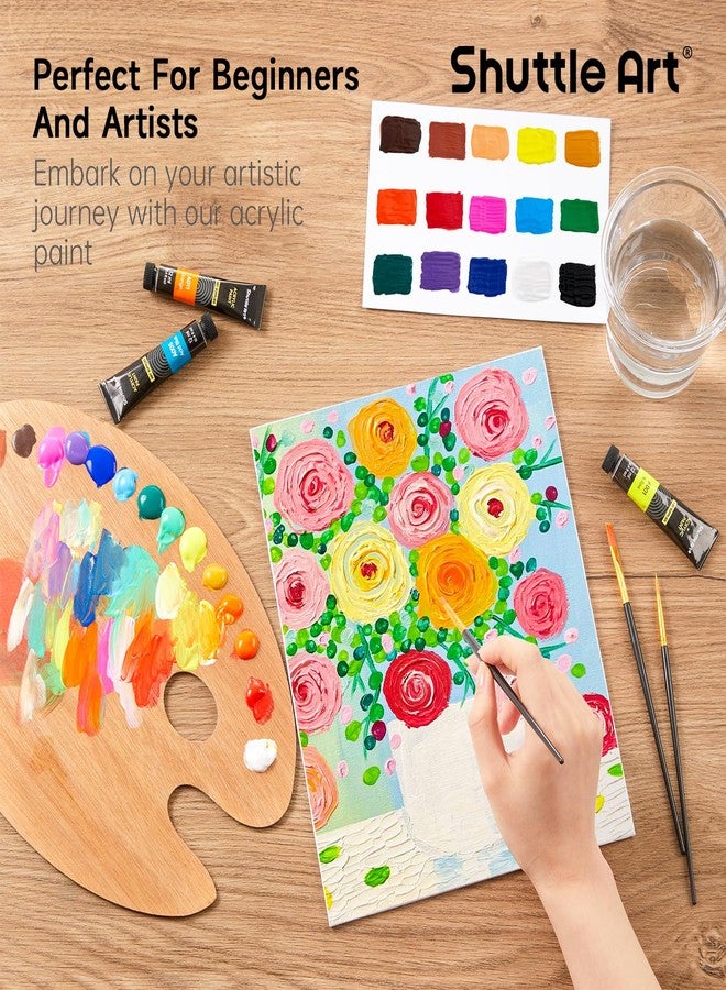Shuttle Art Acrylic Paint Set, 15 x 12ml Tubes Artist Quality Non Toxic Rich Pigments Colors Perfect for Kids Adults Beginners Artists Painting on Canvas Wood Clay Fabric Ceramic Crafts - Image 5