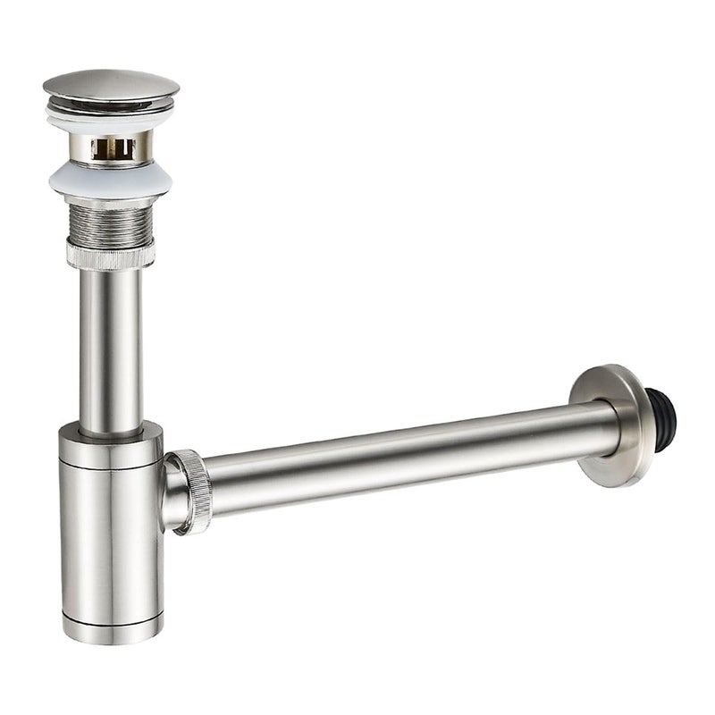 MENATT Bathroom Sink PTrap Complete Set Solid Brass 114 Bottle Trap Sink Drain Kit with Overflow Pop Up Drain Stopper Brushed Nickel - Image 2